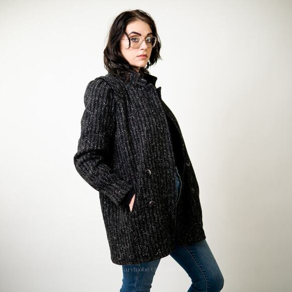 Vintage Custom Tailored Tweed Black Peacoat - M - Picture 7 of 12